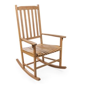 Jonathan Y Designs Seagrove Farmhouse Classic Slat-Back 350-LBS Support Acacia Wood Outdoor Rocking Chair, Teak Brown