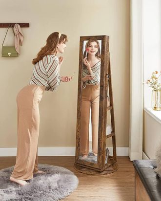 Songmics Freestanding Jewellery Cabinet with Mirror & Shelf in Brown