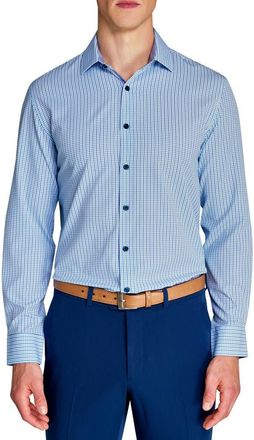 W.R.K Slim Fit Grid Performance Dress Shirt in White/Green at Nordstrom, Size 15.5