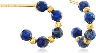 RS Pure by Ross-Simons 3-3.5mm Lapis Bead C-Hoop Earrings in 14kt Yellow Gold
