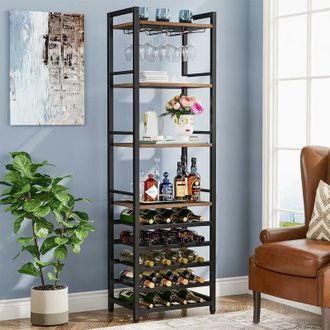 Tribesigns Tribesigns Wine Rack Freestanding Floor, 9 Tier Wine Baker Rack with Glass Holder & Wine Storage, Multi-Function Wine Bar Cabinet Bottle Holder for