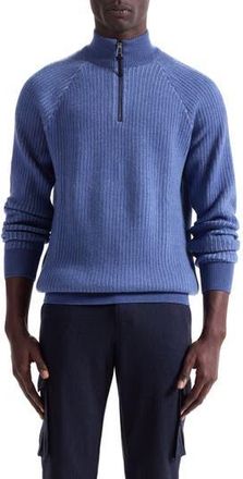 Bugatchi Merino Wool Quarter Zip Polo Sweater in Cobalt at Nordstrom Rack, Size Xx-Large