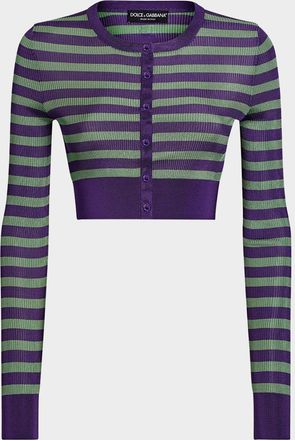 Dolce & Gabbana Striped Rib Crop Crewneck Cardigan