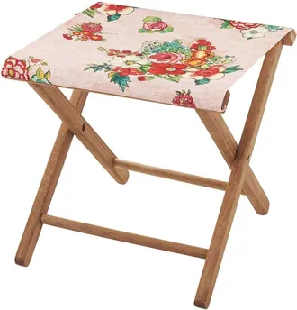 Vent de Boh&egrave;me Taburete plegable de haya y tela floral beige