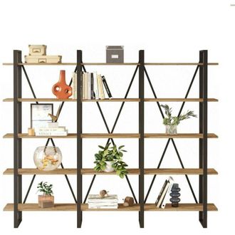 Dmora Dmora - Libreria Albayt, Scaffale da ufficio, Mobile portalibri, Biblioteca, 220x34h180 cm, Quercia, con imballo rinforzato, con imballo rinforzato