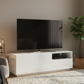 Dmora Mueble Para Tv Para Sal&oacute;n, Made In Italy, Mueble Para Tv Con 2 Puertas Y 1 Caj&oacute;n, Cm 150x43h46, Color Blanco Brillante, Con Embalaje Reforzado - Dmora