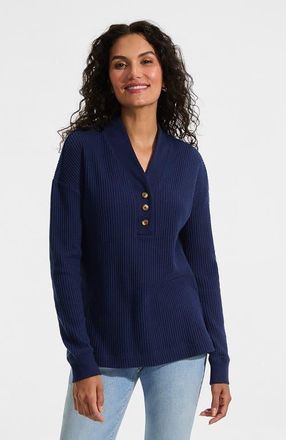 Lands End Long Sleeve Waffle Shawl Collar Henley in Deep Sea Navy at Nordstrom, Size X-Large P