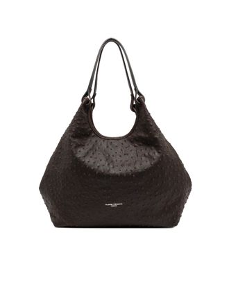 Gianni Chiarini Espresso Dua Ostrich Print Leather Tote Bag