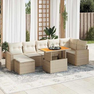 vidaXL Set De Sof&aacute;s De Jard&iacute;n Y Cojines 8 Piezas Rat&aacute;n Sint&eacute;tico Beige Vidaxl