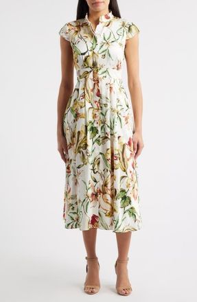 Tahari by ASL Floral Cap Sleeve Shirtdress in Ivory Multi at Nordstrom, Size 16