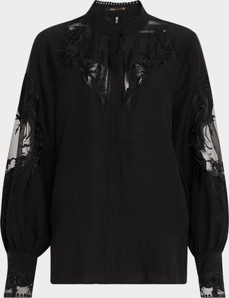Kobi Halperin Angela Embroidered Sheer-Inset Blouse