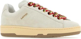 Lanvin Suede with Rainbow-Beaded Laces Sneaker - White