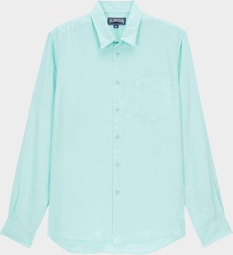 Vilebrequin Mens Caroubis Solid Linen Sport Shirt