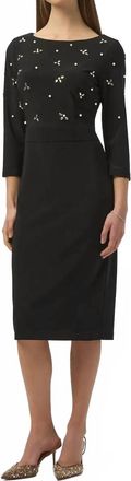 Joseph Ribkoff Embellished Three Quarter Sleeves Sheath Dress In Black