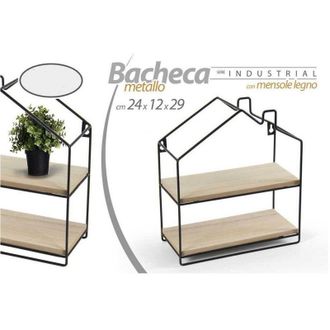 Trade Shop Trade Shop - Mensola Bacheca Parete Casetta Metallo 24x12x29cm Nero 2 Ripiani In Legno 818707