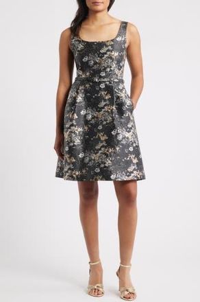 Julia Jordan Metallic Belted Sleeveless Dress in Black Multi at Nordstrom Rack, Size 12