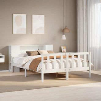 vidaXL Vidaxl - Cama Con Estanter&iacute;a Sin Colch&oacute;n Madera Maciza Blanca 150x200 Cm