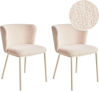 Beliani Set of 2 Dining Chairs MINA II Boucle Light Beige