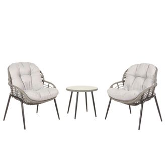 Hhg Hhg - Nunca Usado] Set De Polirrat&aacute;n 952, Set De Balc&oacute;n Set De Jard&iacute;n Grupo De Asientos Silla Mesa Auxiliar, Gris, Tapicer&iacute;a Gris Claro
