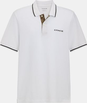 Coach Mens Signature Trim Polo - White - Size Medium