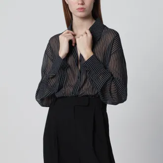 Frankie Shop Camicia Peri nera a righe semitrasparente