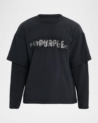 Purple Mens Sequin Logo Long Sleeve T-Shirt