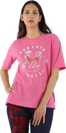 Roberto Cavalli Ladies Pink Lucky Leopard-print Cotton T-shirt, Size X-Small
