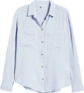 Beach Lunch Lounge Micaela Cotton Button-Up Shirt in Sail Blue at Nordstrom, Size X-Small