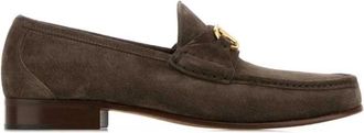 Valentino Garavani Logo-plaque Suede Loafers - Heren - Loafers - Bruin - 42 1/2 EU - Leer - Schoenen