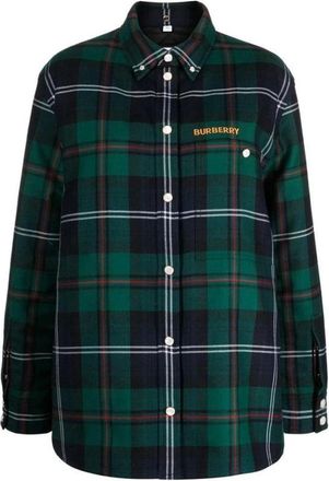 Burberry Overhemden, Dames, Groen, M, Wol, Wool Pattern Shirt