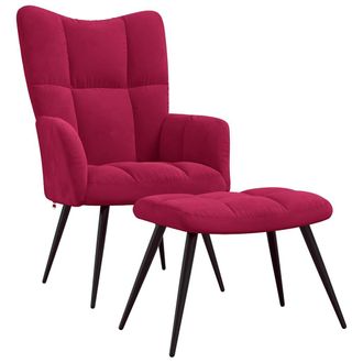 vidaXL Sill&oacute;n De Relax Con Taburete Terciopelo Rojo Tinto Vidaxl