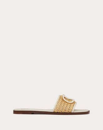 Valentino Garavani Vlogo Signature Woven Raffia Slide Sandal 80Mm Woman NATURAL/IVORY 35.5