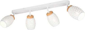 Trio Leuchten Barra 4 luci, metallo, bianco e legno, L 74 cm, Bidar