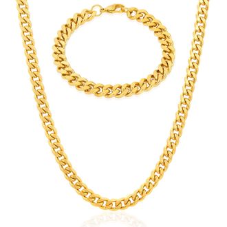 Crucible Jewelry Curb Bracelet and Necklace Gold Chain Set