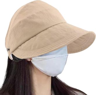 Generic Ponytail Sun Hat, UV Protection Baseball Fishermen Hat, Wide Brim Breathable Adjustable Headwear, Fashion Accessories for Women Khaki