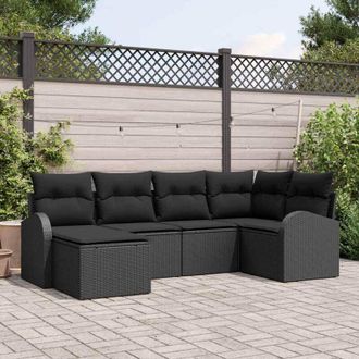 vidaXL Conjunto De Sof&aacute; De Jard&iacute;n 6 Pcs Negro Rat&aacute;n Sint&eacute;tico Vidaxl