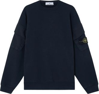 Stone Island Brushed Cotton Fleece Sweatshirt - Heren - Sweatshirts - Blauw - M - Katoen - Hoodies & sweatvesten