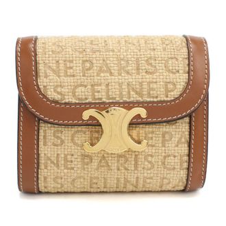 Celine Beige Leather Raffia Wallet (Tri-Fold) (Pre-Owned)