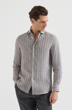 Brunello Cucinelli Chalk stripe shirt in Hazelnut at Nordstrom, Size Xxx-Large Eu
