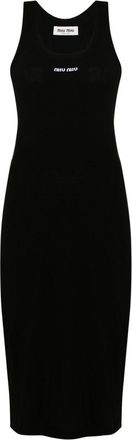 Miu Miu Logo-Embroidery Midi Dress - Womens - Polyester/Viscose