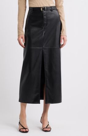 Open Edit Faux Leather Midi Skirt in Black at Nordstrom, Size 4