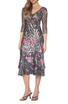 Komarov V-Neck Charmeuse & Chiffon Cocktail Dress in Bouganvilla Vine at Nordstrom Rack, Size X-Large