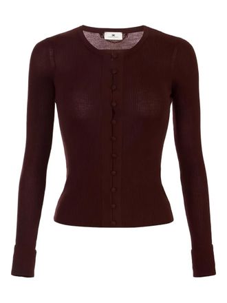 Elisabetta Franchi ribbed chain detail cardigan - women - Wool/Spandex/Elastane - 46 - Red