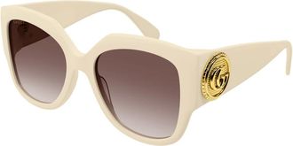 Gucci Oversized Vierkante Zonnebril - Dames - Zonnebrillen - Beige - 54 MM - Accessoires
