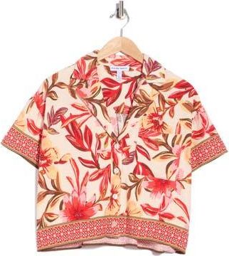Ellen Tracy Print Camp Shirt in Coral Tropical Paradise at Nordstrom Rack, Size X-Large