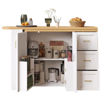 STILVORA Carrito De Cocina Extensible Con 2 Puertas, 3 Cajones, Cesta Lateral Y 5 Ruedas, Mdf Blanco, 135-228x39x104 Cm