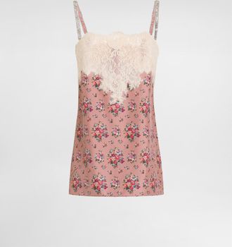 Dolce & Gabbana Small Flower Bouquet-print Charmeuse Top - Woman Shirts And Tops Multicolor 36