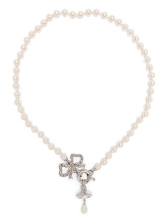 Vivienne Westwood Rigoberta bow-detail necklace - women - Faux Pearl/glass/Brass - OS - Silver