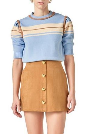 English Factory Stripe Puff Sleeve Sweater in Powder Blue Multi at Nordstrom Rack, Size X-Small