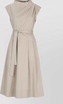 PESERICO belted cotton dress midi flared hem